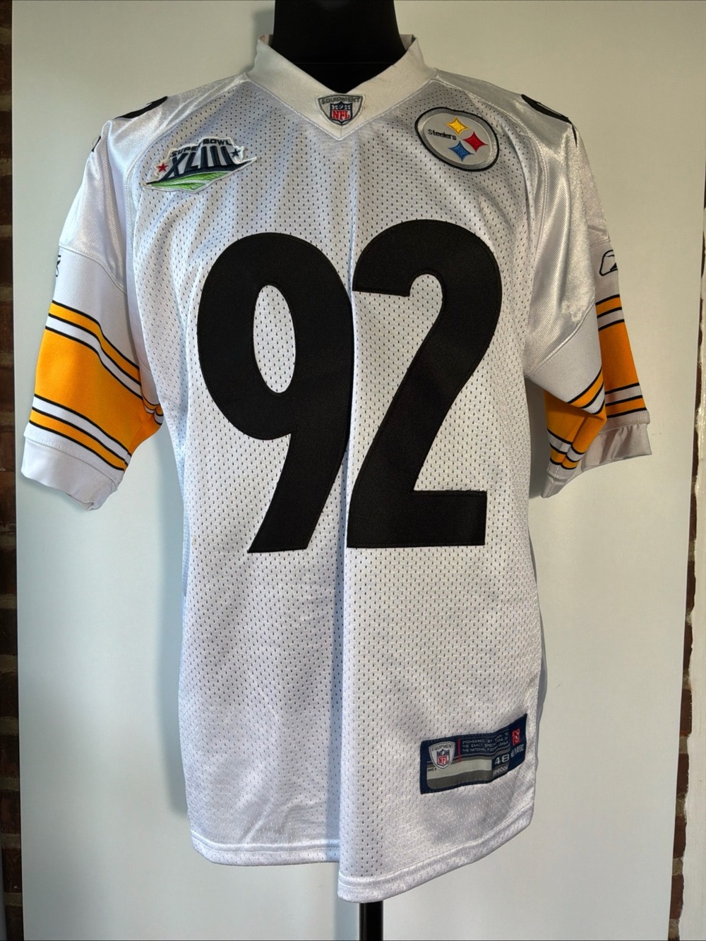 Reebok Pittsburgh Steelers James Harrison W/Super Bowl XLlll Patch Jersey Size48